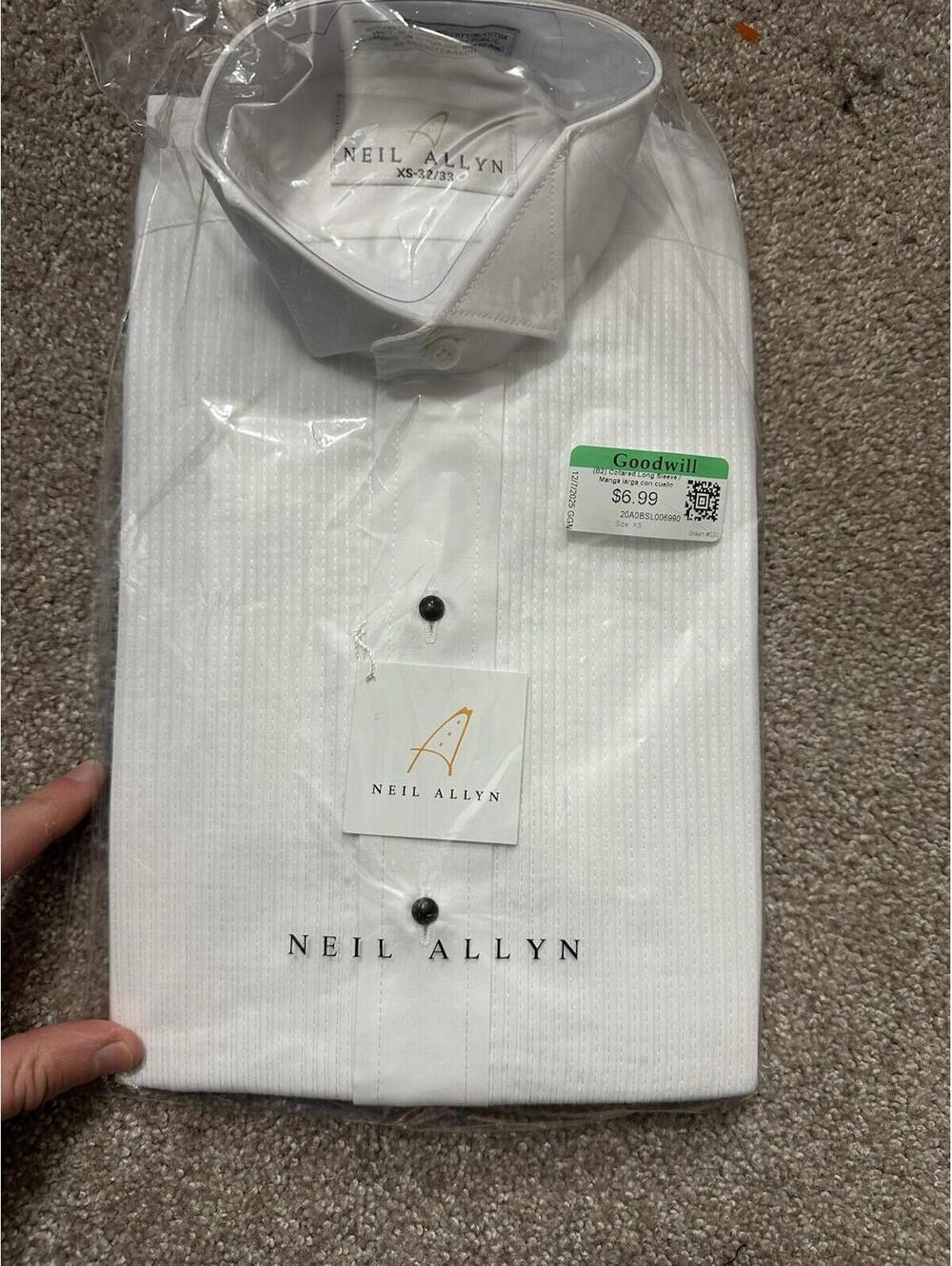 NWT Neil Allyn Tuxedo Shirt Mens XS 32/33 White Laydown Collar Pleated